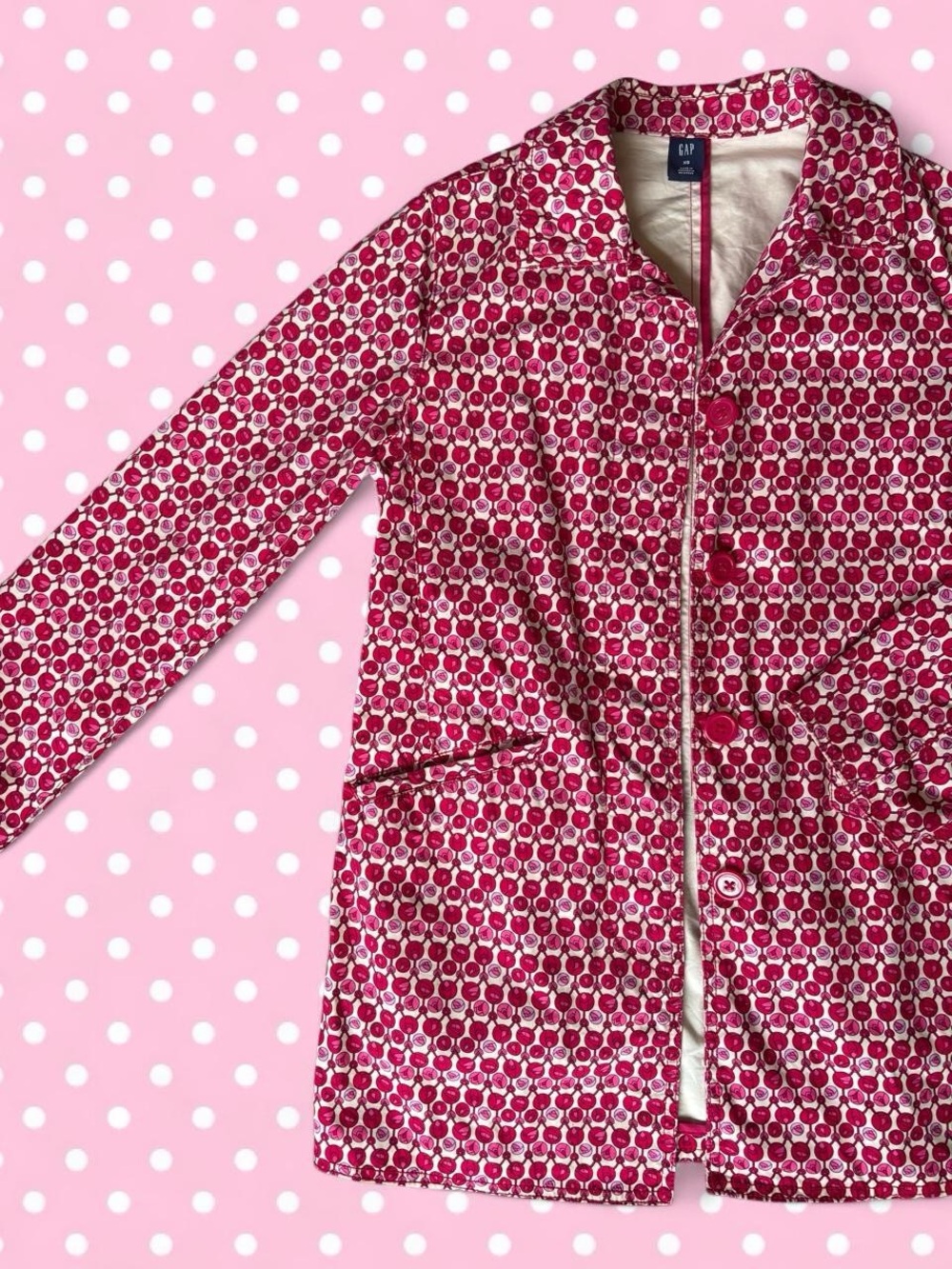 GAP Girls' Red and White Patterned Trench Coat